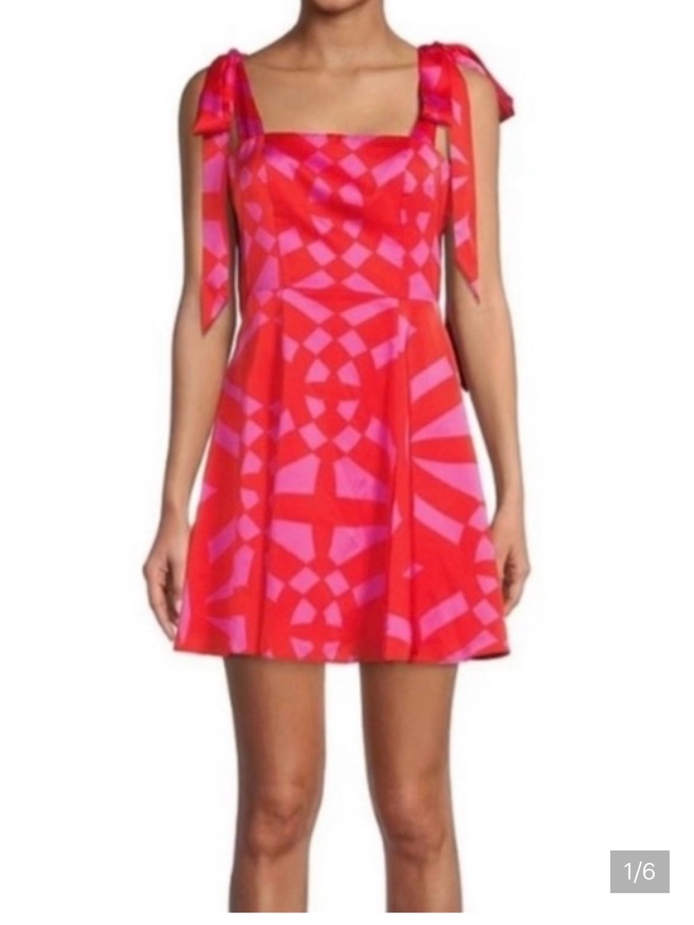 Gianni Bini Square-Neck Tie-Strap Mini Dress in Pink & Red